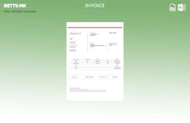 Шаблон за фактура во модерен стил на САД Denson Z