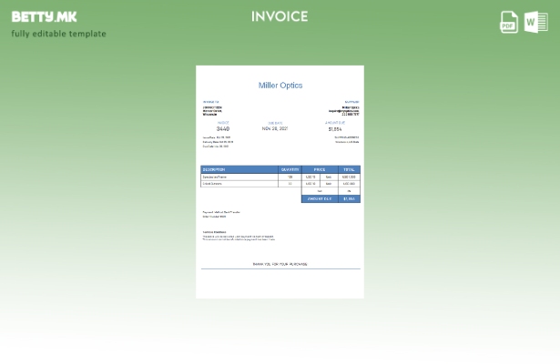 Шаблон за фактура во модерен стил на USA Miller Optics