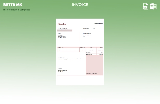 Шаблон за фактура во модерен стил USA Hitech Inc