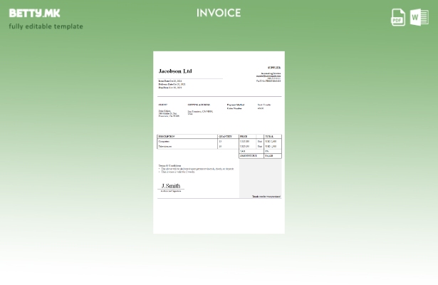 Шаблон за фактура во модерен стил USA Jacobson Ltd