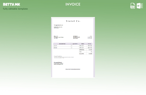 Шаблон за фактура во модерен стил USA Travel Co
