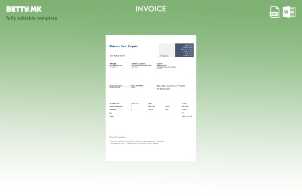 Шаблон за фактура за автоматска поправка на САД Брајан во модерен стил