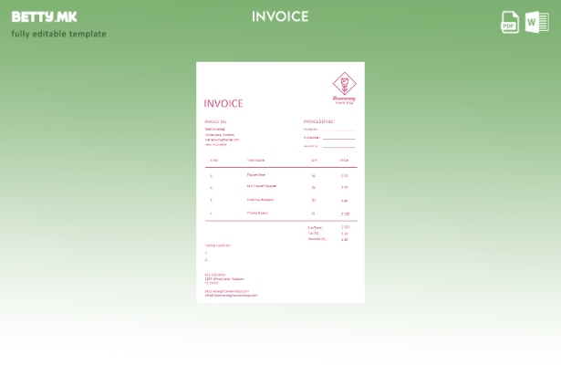 Шаблон за фактура за бесплатна цвеќарница во модерен стил