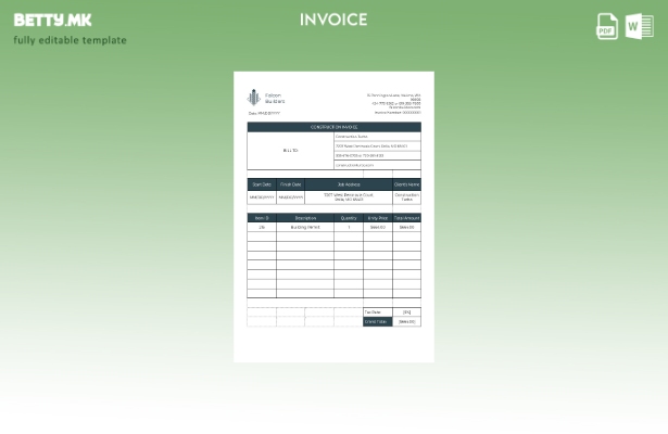 Шаблон за фактура за градежни работи во модерен стил