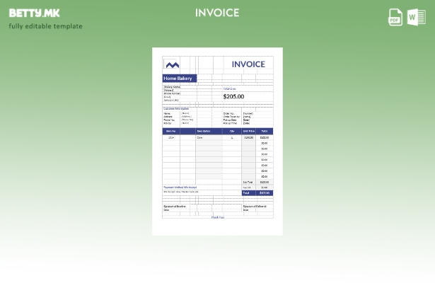Шаблон за фактура за домашна пекара во модерен стил
