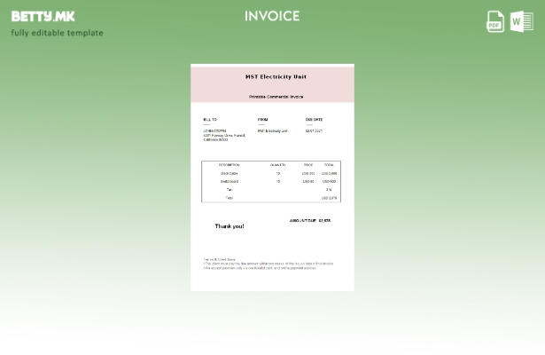 Шаблон за фактура за единица за електрична енергија во модерен стил на САД MST