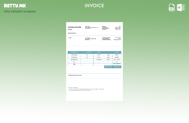 Шаблон за фактура за здравствена заштита во модерен стил на САД Rainbow