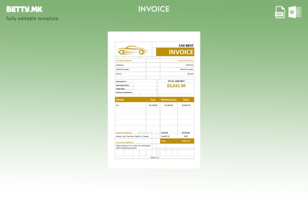 Шаблон за фактура за изнајмување автомобил во модерен стил