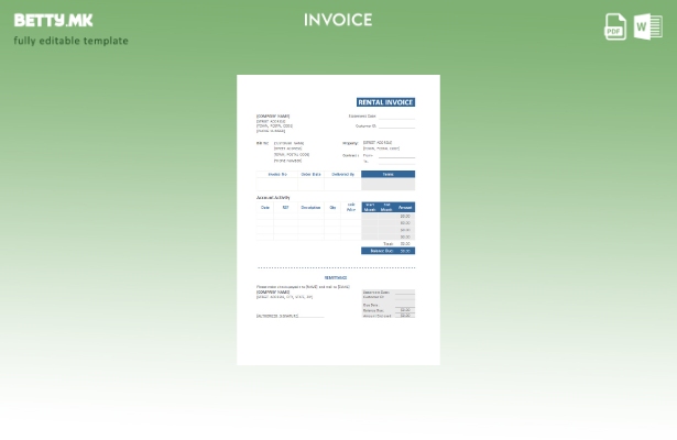 Шаблон за фактура за изнајмување во модерен стил