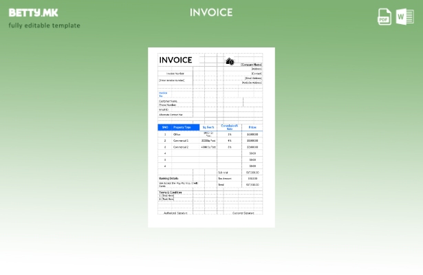 Шаблон за фактура за комерцијални недвижности во модерен стил