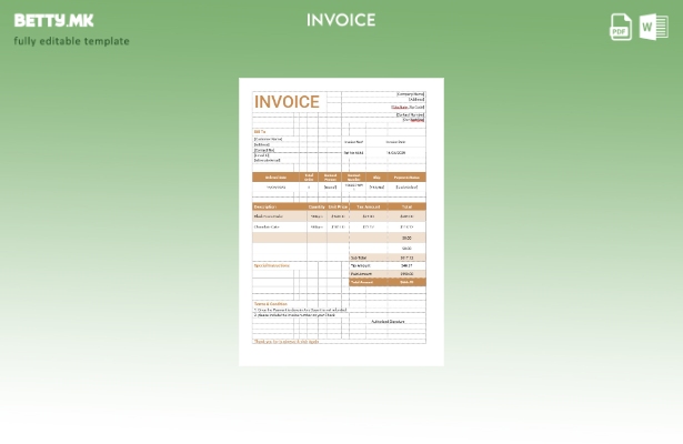 Шаблон за фактура за нарачка на торта во модерен стил