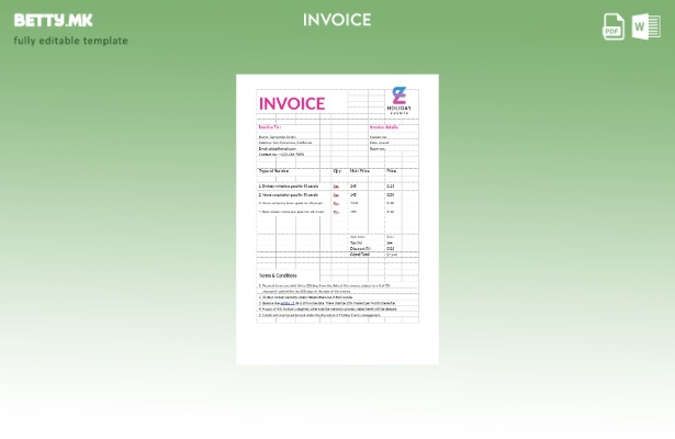 Шаблон за фактура за планирање настани во модерен стил