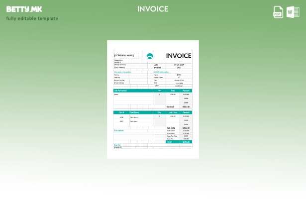 Шаблон за фактура за поправка на автомобили во модерен стил