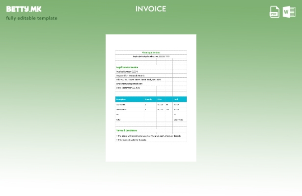 Шаблон за фактура за правни услуги во модерен стил