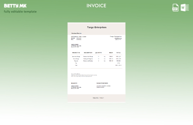 Шаблон за фактура за претпријатија во модерен стил на САД Танго