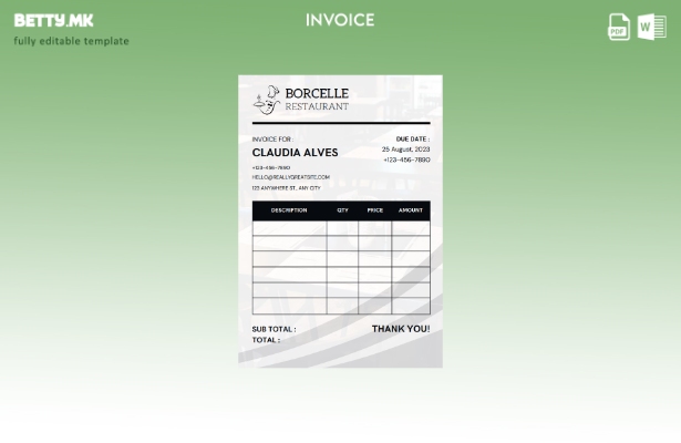 Шаблон за фактура за ресторан во модерен стил