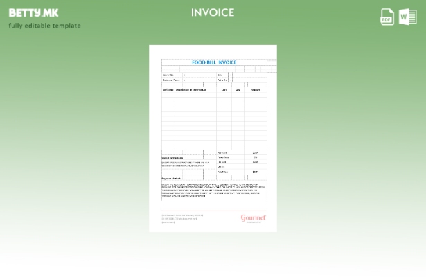 Шаблон за фактура за сметки за храна во модерен стил
