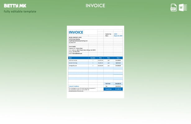 Шаблон за фактура за услуга за чистење во модерен стил