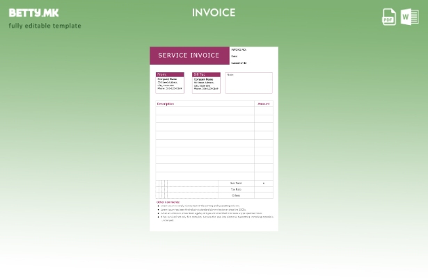 Шаблон за фактура за услуга што може да се уредува во модерен стил