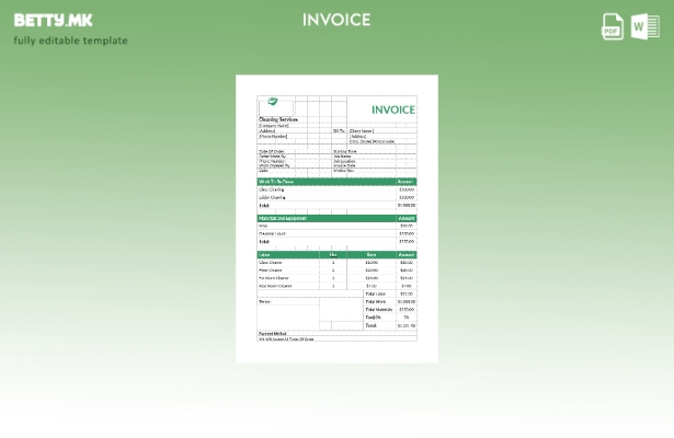 Шаблон за фактура за услуги за чистење во модерен стил