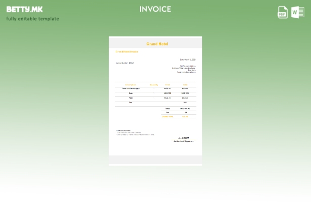 Шаблон за фактура за хотел во модерен стил на САД Гранд