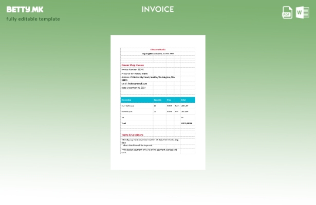 Шаблон за фактура за цвеќарница за печатење во модерен стил