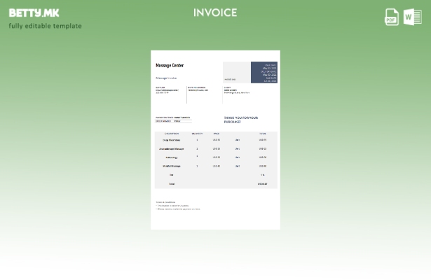 Шаблон за фактура за центар за масажа на САД во модерен стил