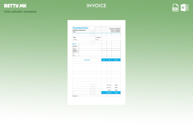 Шаблон за фактура за чистење во модерен стил