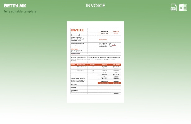 Шаблон за фактура за школарина во модерен стил