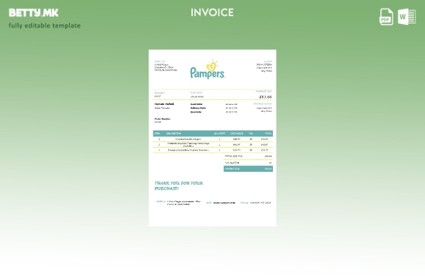Шаблон за фактура на Памперс во модерен стил на САД