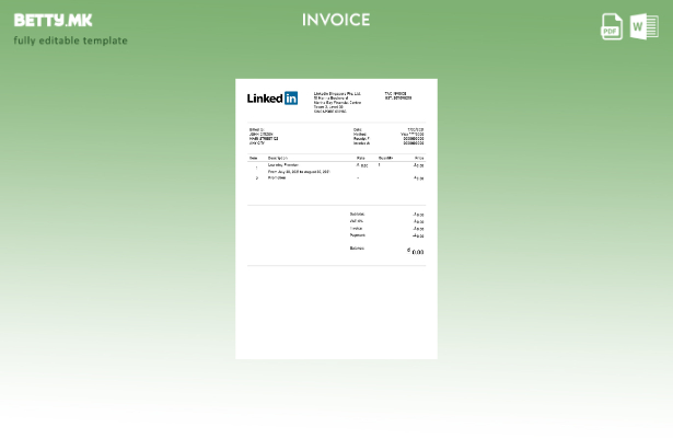 Шаблон за фактура на САД Linkedin во модерен стил