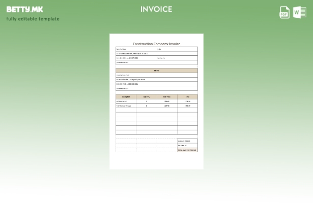 Шаблон за фактура на градежна компанија во модерен стил