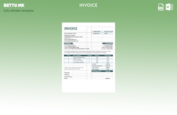 Шаблон за фактура на компанија за чистење во модерен стил