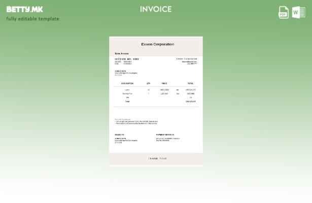 Шаблон за фактура на корпорацијата „Ексон“ во модерен стил