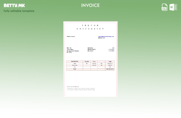Шаблон за фактура на универзитетот Тревор во модерен стил на САД
