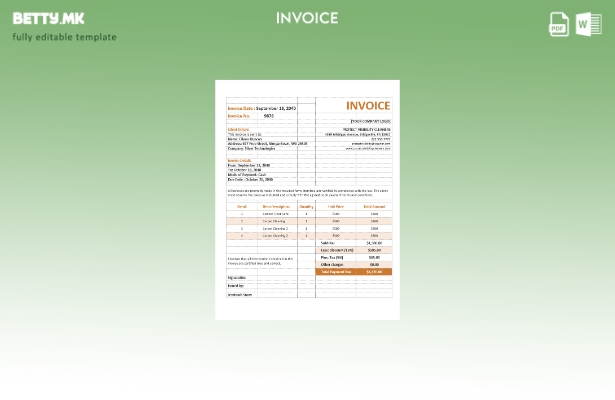 Шаблон за формулар за фактура за услуга за чистење во модерен стил