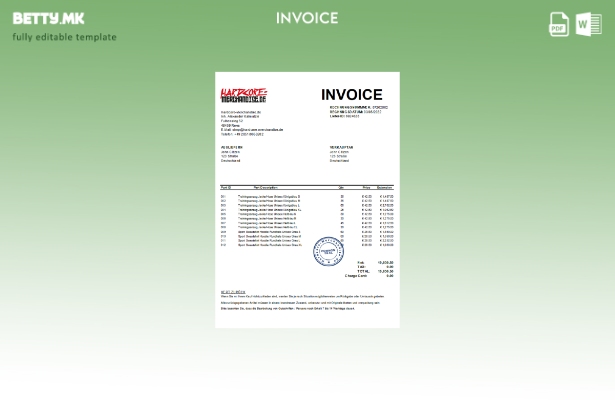 модерен стил Германија Хардкор фактура за стока J. C. xls шаблон