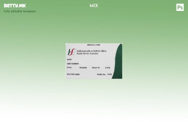 Модерен стил Ирска здравствена служба Шаблон за извршен медицински картички