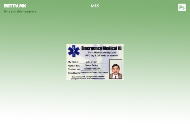 Модерен стил Шаблон за итна медицинска лична карта на САД