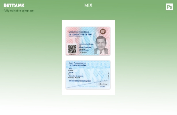 Модерен стил Шаблон за лична карта за таксист во Франција