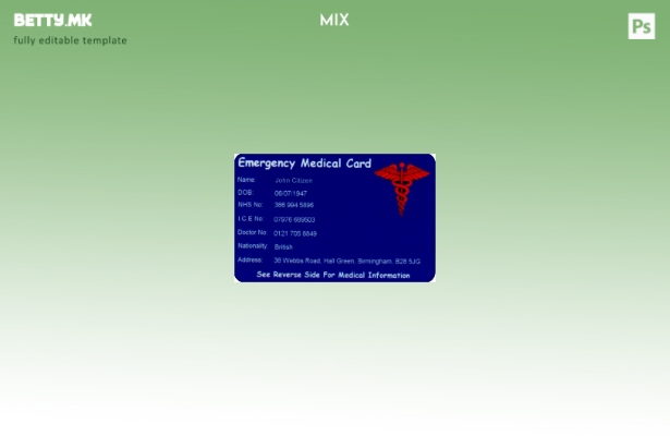 Модерен стил шаблон за медицинска картичка за итни случаи на ОК