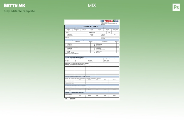 Модерен стил шаблон за работна дозвола Ihi Toshiba