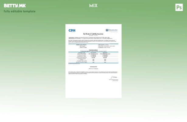 Модерен стил шаблон за сертификат за осигурување од одговорност од САД Пенсилван