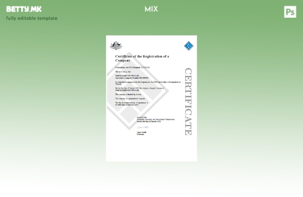 Модерен стил Aust (ASIC) Шаблон за сертификат за регистрација на компанија