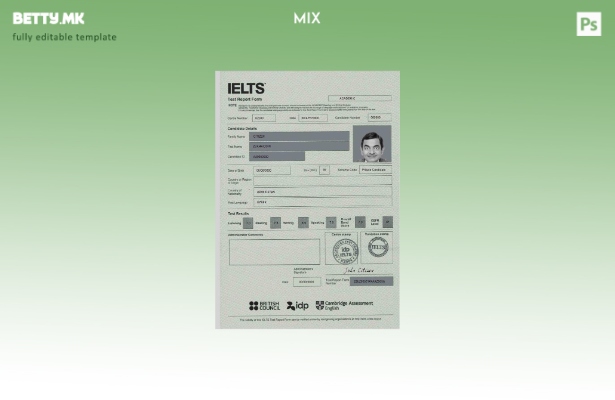 Модерен стил, образец за сертификат за извештај за ИЕЛТС тест