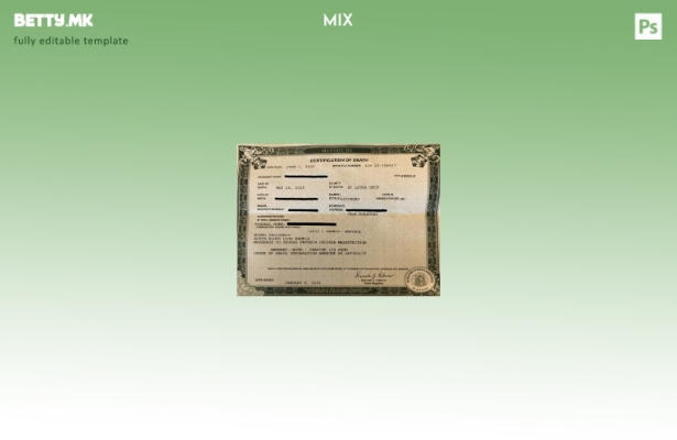 Модерен стил, шаблон за уверение за умрени од одделот за здравствена смрт на САД