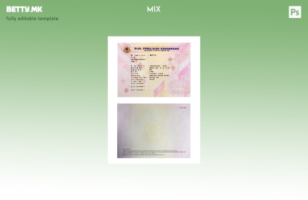 модерен стил Малезија JPJ сертификат за сопственост на возило (VOC), шаблон за к