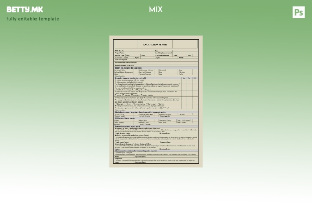 модерен стил Шаблон за дозвола за работа за ископување