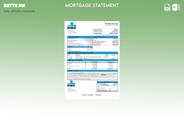 Модерен стил Белгија КБЦ Шаблон извод за хипотека банка