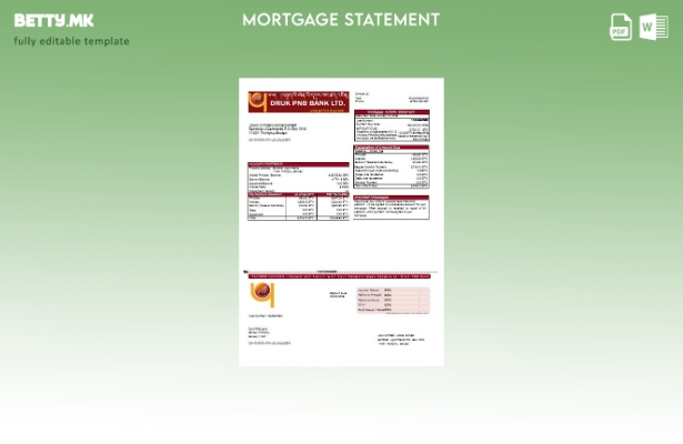 Модерен стил Бутан Друк PNB шаблон за извод на банкарска хипотека